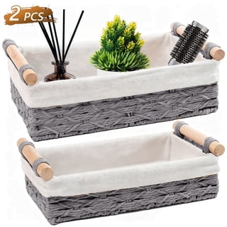 Tripumer 2Pack Handled Wicker Storage Basket( Gray) Stackable Woven Organizer for Bathroom, Living Room, Office, Kitchen