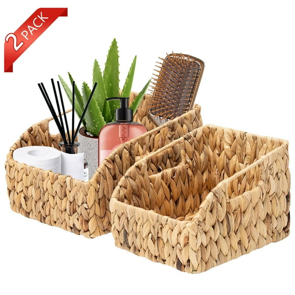 Tripumer 2pcs Handmade Wicker Storage Baskets Home Clutter Storage Baskets Woven Baskets with Handles Trapezoidal Decorative Baskets for Living Room, Kitchen, Closet and Office