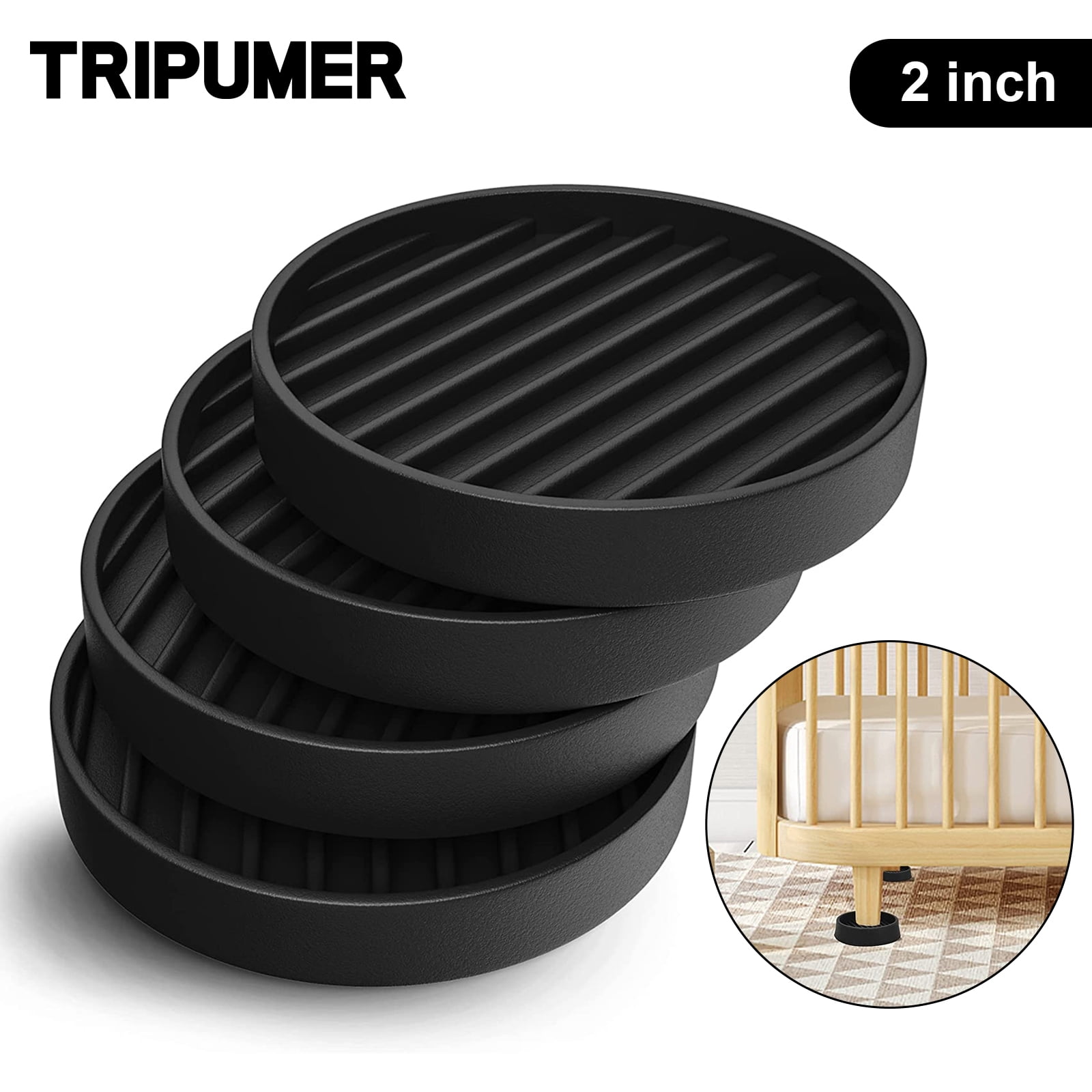 Tripumer 2x2inch Round Rubber Furniture Casters Cups with NonSlip Floor Grips Furniture Leg