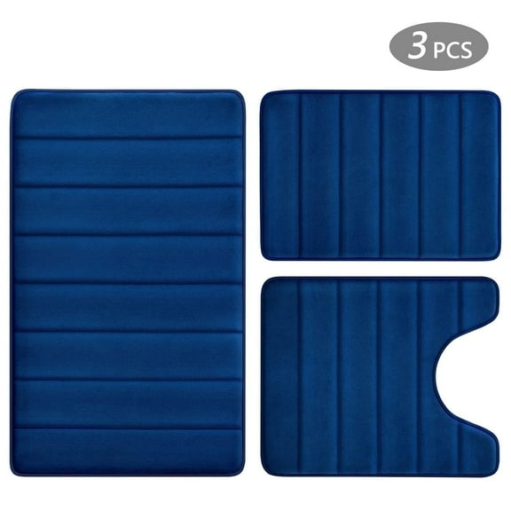 Tripumer 3 Pcs Memory Foam Bathroom Mat Set Bathroom Rug Set Non Slip Absorbent Toilet Mat Set Comfortable Soft Machine Wash Non-Slip Thick Navy Blue