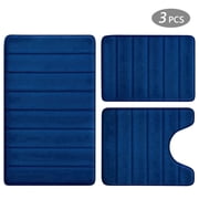 Tripumer 3 Pcs Memory Foam Bathroom Mat Set Bathroom Rug Set Non Slip Absorbent Toilet Mat Set Comfortable Soft Machine Wash Non-Slip Thick Navy Blue