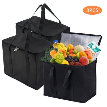 Tripumer 3 Pack Large Insulated Grocery Shopping Bags Reusable Bag Thermal Zipper Collapsible Tote Cooler Food Transport Hot and Cold for Camping Reusable and Sustainable Black