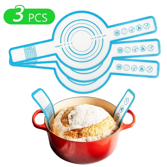 Tripumer 3 Pcs Silicone Bread Sling Bread Baking Mat with Extra Long Handle for Baking Transferable Dough Blue