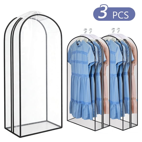 Tripumer 3 Pcs Clear Garment Bags Suit Bags Gusseted for Closet Storage Hanging Clothes Storage Suit Cover