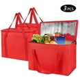 thumbnail image 1 of Tripumer 3 Pcs Insulated Reusable Grocery Bag Food Delivery Bag 16 x 12 x 9 in Cooler Bag Reusable Grocery Shopping Bag Stands Upright Machine Washable Sturdy Zipper Red, 1 of 6
