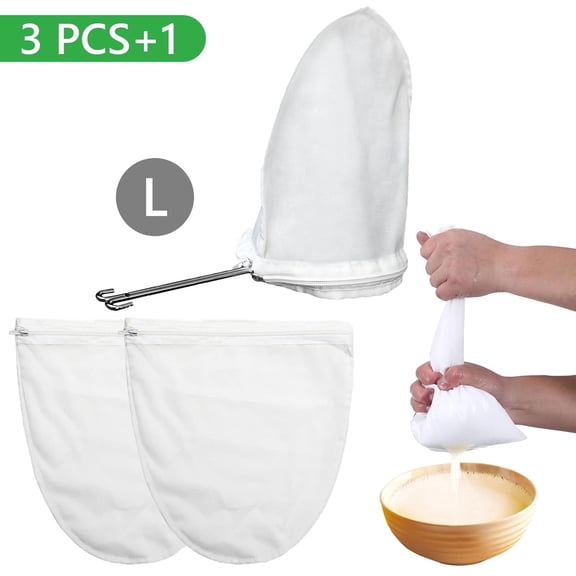 Tripumer 3 Pcs  Large Reusable Mesh Filter Bags  Stainless Steel Handle Strainer Bags for Nut Milk Coffee Juices Butter Cheese