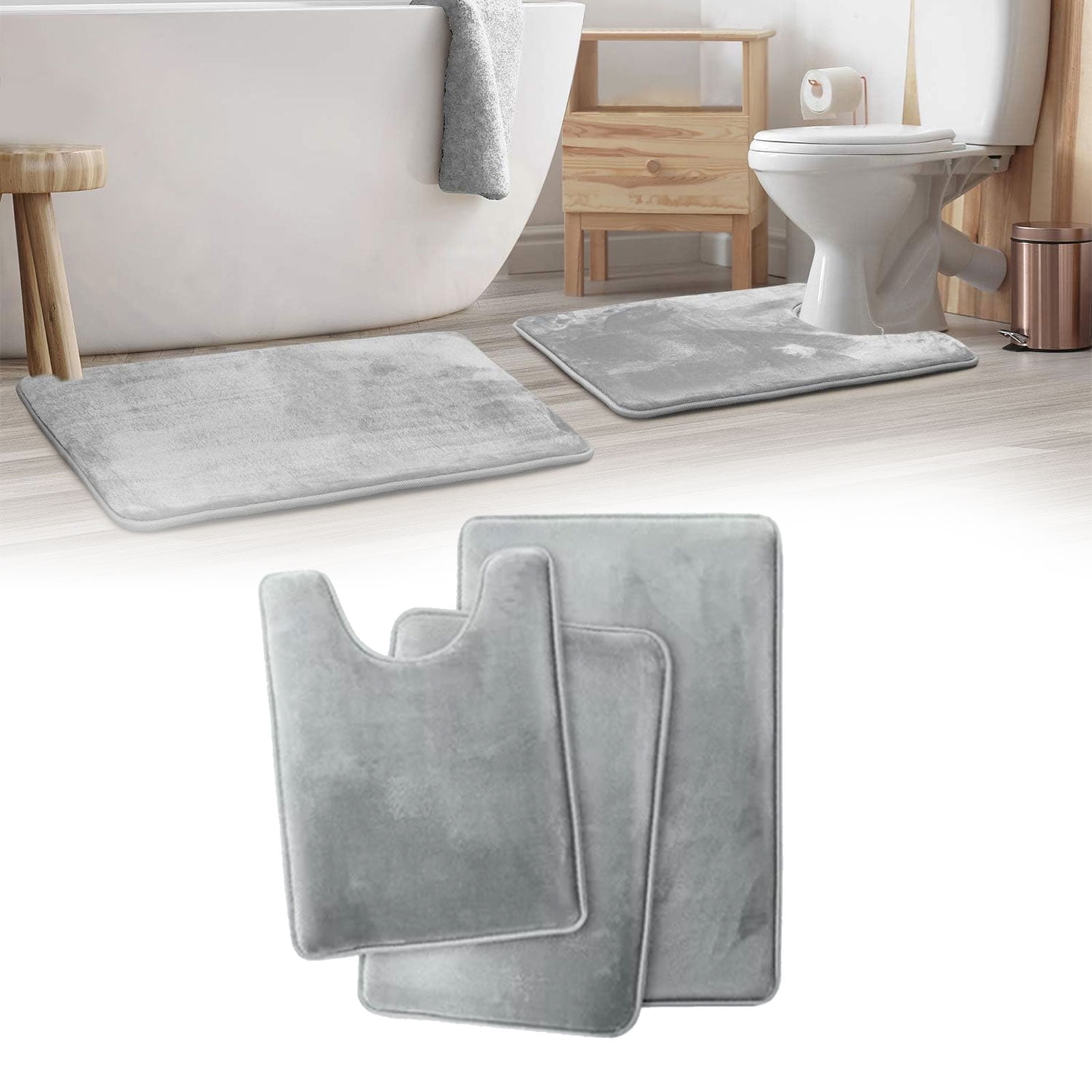 Tripumer 3 Pcs Memory Foam Bath Mat Set Bathroom Rugs Sets with U
