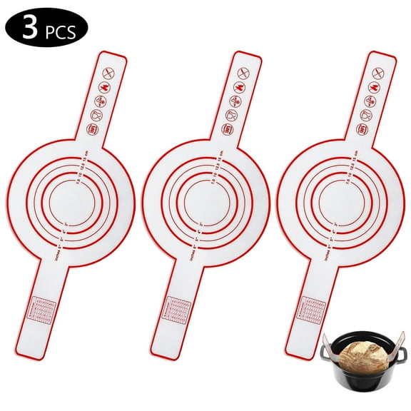 Tripumer 3 Pcs Silicone Baking Mat Bread Mat Bread Sling with Extra Long Handle for Baking Supplies Tools Red