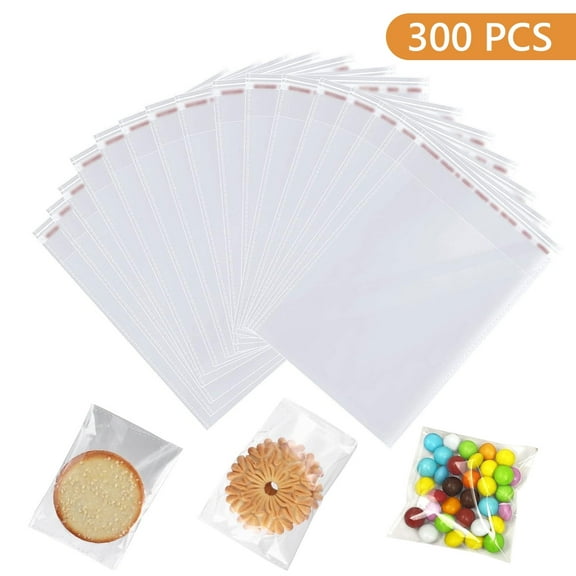 Tripumer 300 Pcs Clear Resealable Cellophane Bags 3 x 3 inch Self Adhesive Bags Self Sealing Cello Bags Plastic Sealable Bags for Candy Cookies Small Items