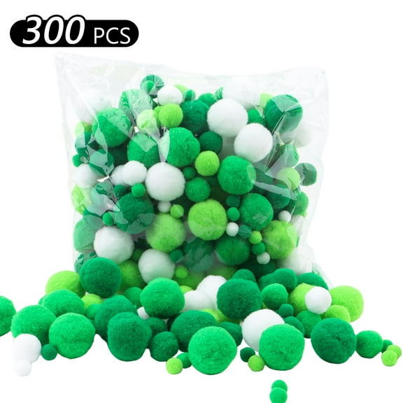 Tripumer 300 Pcs Fuzzy Pom Poms Balls Pompoms Balls for Arts DIY Craft Making Green