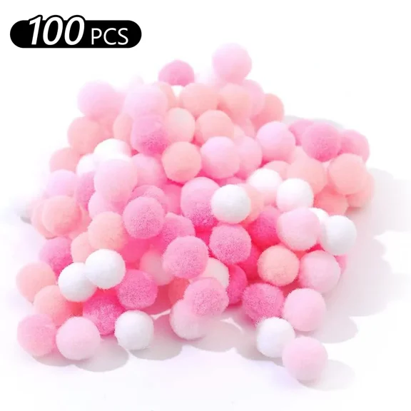 Tripumer 100 Pcs Fuzzy Pom Poms Balls Pompoms Balls 0.3 inch for Arts DIY Craft Making Pink