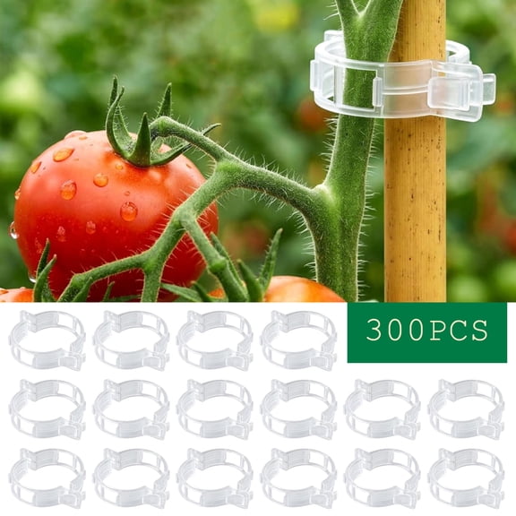 Tripumer 300pcs Clear Plant Support Clips, Vine Fixing Clips to Straighten Plants, Prevent Bending & Reduce Loss, for Tomato, Cucumber, Garden, Greenhouse