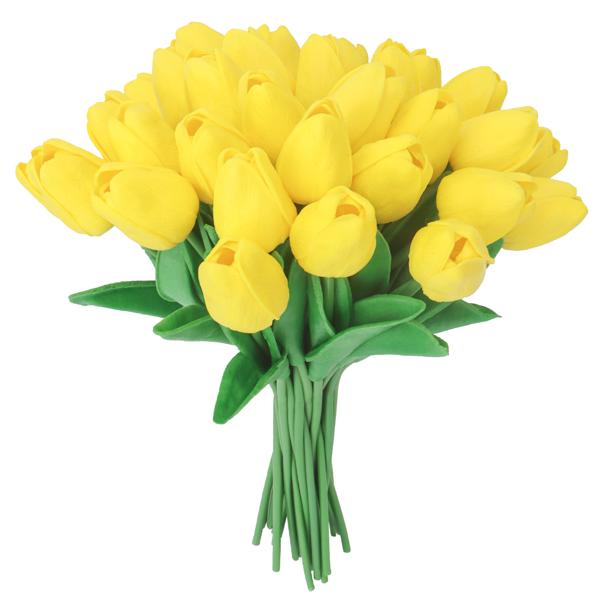 Semfri 30Pcs Yellow Artificial Tulip Silk Flowers 13.5inch Artificial Decorations Fake Tulips PU Real Touch Fake Flowers For Wedding Party Office Home Kitchen Decoration