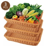 Tripumer 3Pack 11.8-Inch Woven Faux Rattan Bread Baskets - Stackable Rectangular Food Storage for Fruit, Bread, Vegetables, Towels-Brown