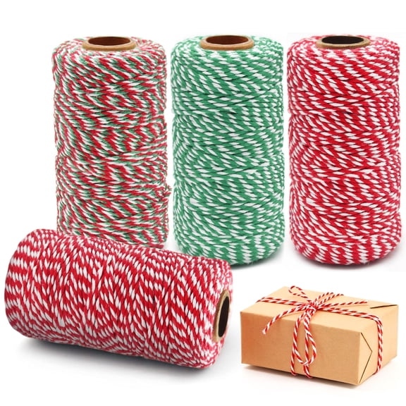 Tripumer 3Roll Natural Cotton Twine Set, 984ft Perfect for Gift Wrapping, Home and Christmas Decorations, And DIY Projects—Red/White, Green/White, Red/Green/White