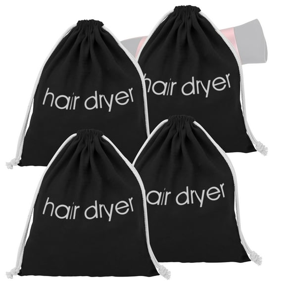 Tripumer 4 pack Hair Dryer Bag - 13.4x11.8inch Velvet Pouch for Travel, Storage, Gym, Home - Black