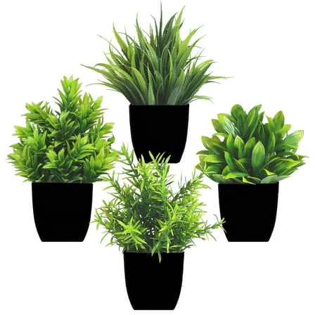 Tripumer 4-Pack Mini Artificial Aloe Plants in Black Pots - Home Decor