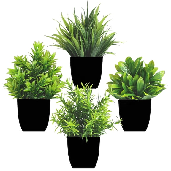 Hengbo 4-Pack Mini Artificial Aloe Plants in Black Pots - Home Decor