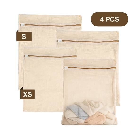 Tripumer 4 Pcs Cotton Mesh Laundry Bags 2 X Small and 2 Small Mesh Wash Bags Sturdy Zipper Laundry Bag for Delicates Lingerie Clothes Pants Socks