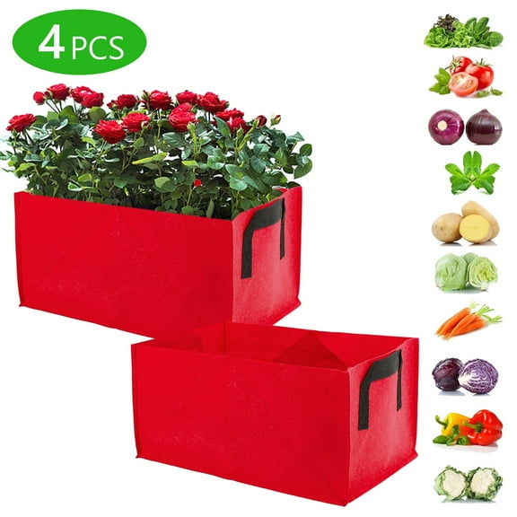 Tripumer 4 Pcs Fabric Raised Garden Bed Rectangle Planting Container Breathable Bed Grow Bags Grow Bag Planter Pot with Handles for Outdoor Gardening Planting Pots Red