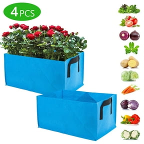 Tripumer 4 Pcs Fabric Raised Garden Bed Rectangle Planting Container Breathable Bed Grow Bags Grow Bag Planter Pot with Handles for Outdoor Gardening Planting Pots Blue
