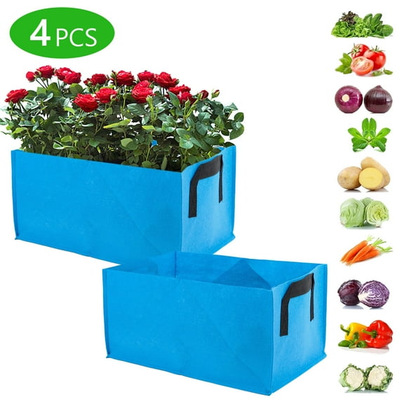 Tripumer 4 Pcs Fabric Raised Garden Bed Rectangle Planting Container Breathable Bed Grow Bags Grow Bag Planter Pot with Handles for Outdoor Gardening Planting Pots Blue