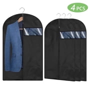 Hengbo 4 Pcs Garment Bags Hanging Clothes Bag Suit Bag 24 x 40 inch Lightweight Suit Bags Clothing Bags Garment Sleeves Suit Sleeves Closet Organiser Travel Washable Dustproof Foldable Black
