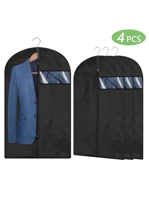 4 Pcs Garment Bags Hanging Clothes Bag Suit Bag 24 x 40 inch Lightweight Suit Bags Clothing Bags Garment Sleeves Suit Sleeves Closet Organiser Travel Washable Dustproof Foldable Black