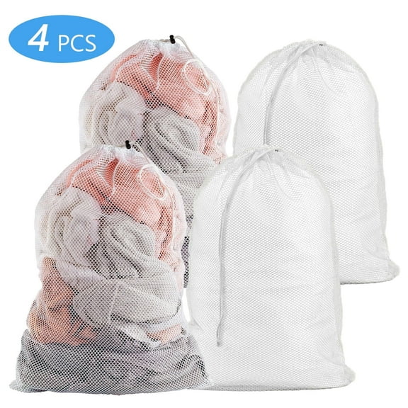 Tripumer 4 Pcs Heavy Duty Large Mesh Laundry Bags with Locking Drawstring Closure Laundry Hamper Liner Washable Laundry Bag for Travel College Dorm Apartment Family