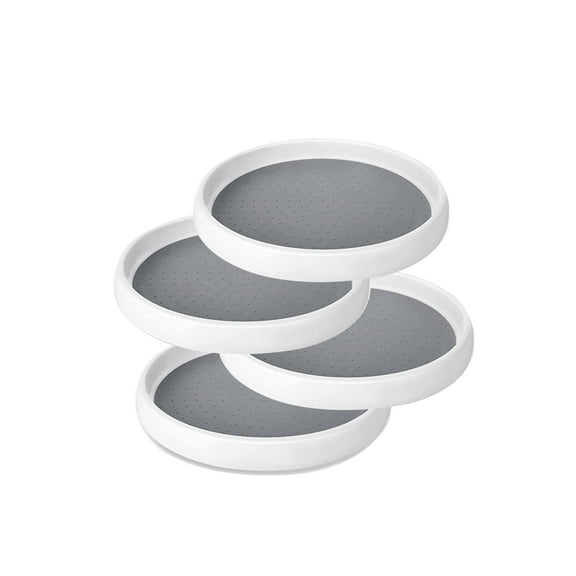 Tripumer 4 Pcs Rotating Spice Rack Lazy Susan 10 inch Non-Slip Circular Turntable Display Rack Kitchen Refrigerator Bathroom Makeup Countertop Finish White Gray