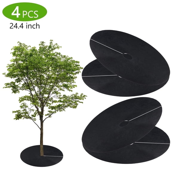 Hengbo 4 Pcs 24.4 inch Black Tree Mulch Rings Non-Woven Tree Protector Mats Weed Barrier Fabric for Gardening Landscaping