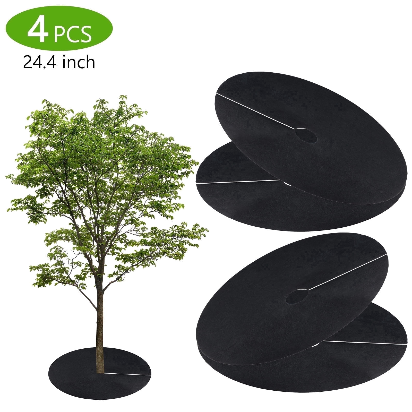Mulck Rings HengBO, Tree Mulch Rings, 24.4 inch Black 4PCS, Weed Barrier Fabric ...