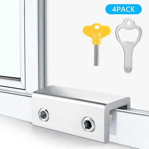 Tripumer 4 Sets of Sliding Window Locks with Key Adjustable Window Security Locks for Family Home Bedroom and Office Sliver