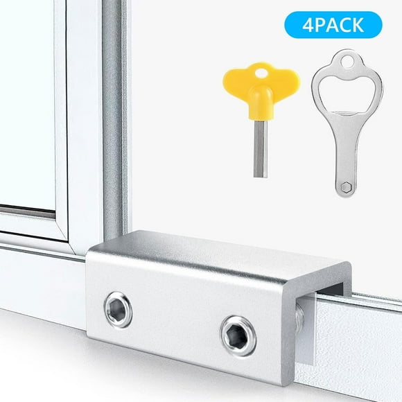 Tripumer 4 Sets of Sliding Window Locks with Key Adjustable Window Security Locks for Family Home Bedroom and Office Sliver