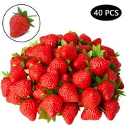 Tripumer 40 Pcs Fake Strawberry Artificial Strawberry Faux Realistic Strawberry Fake Lifelike Fruit Plastic Strawberries for Home Kitchen Party Decor Red