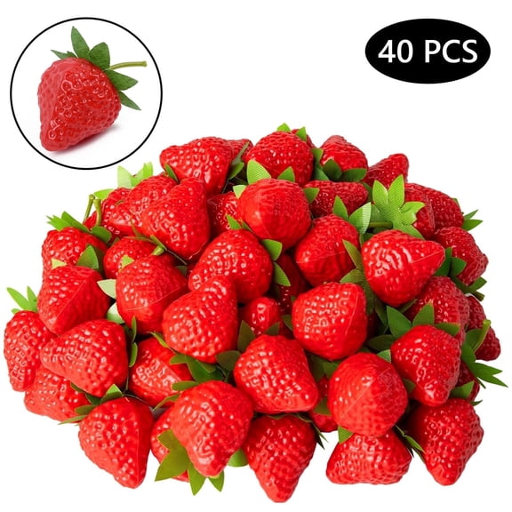 Tripumer 40 Pcs Fake Strawberry Artificial Strawberry Faux Realistic Strawberry Fake Lifelike Plastic Fruit for Home Kitchen Party Decor Red
