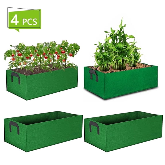 Hengbo 4 Pcs Fabric Raised Garden Bed Grow Bags Fabric Plant Container Rectangle Breathable Planting Container Grow Bag Planter Pot with Handles for Plants Flowers Vegetables Green