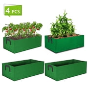 Hengbo 4 Pcs Fabric Raised Garden Bed Grow Bags Fabric Plant Container Rectangle Breathable Planting Container Grow Bag Planter Pot with Handles for Plants Flowers Vegetables Green