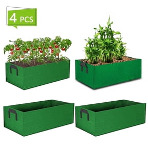 Tripumer 4 Pcs Fabric Raised Garden Bed Grow Bags Fabric Plant Container Rectangle Breathable Planting Container Grow Bag Planter Pot with Handles for Plants Flowers Vegetables Green