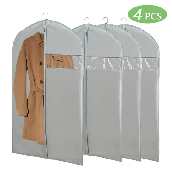 Tripumer 4Pcs Garment Bag Foldable Long Suit Bags 24 x 40 inch Hanging Protector Bag Dress Bag Breathable Wardrobe Easy to Carry Closet Storage Travel Gray