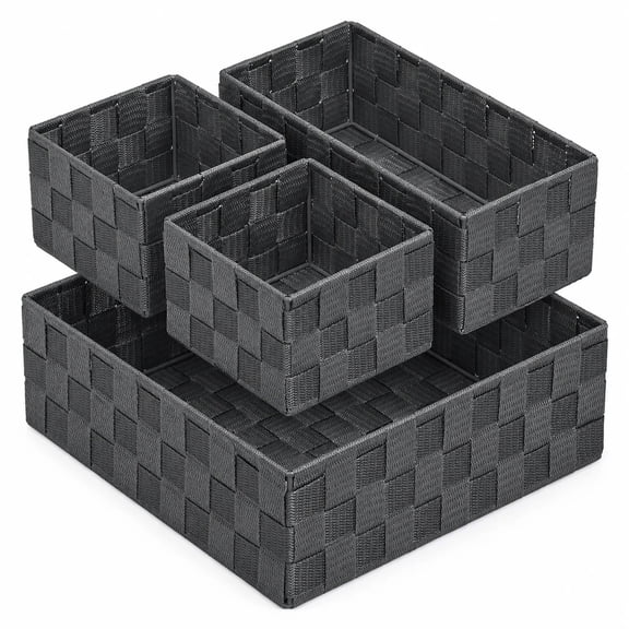 Tripumer 4Pcs Woven Storage Box Set,Polypropylene Storage Baskets Ideal for Wardrobe Shelves, Dressers, Bathroom Storage, And Organizing in Bedrooms and Offices—Gray