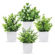 Tripumer 4pack Fake Plant Small Artificial Green Plant Simulation Eucalyptus Potted Plant for Home Office Bedroom Bathroom Living Room Decoration