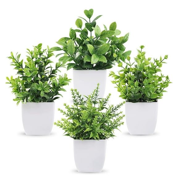 Tripumer 4pack Fake Plant Small Artificial Green Plant Simulation Eucalyptus Potted Plant for Home Office Bedroom Bathroom Living Room Decoration