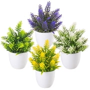 Tripumer 4pack Mini Artificial Flowers Simulation Multicolor Small Pine Spike Potted Plants with Round Flower Pots for Home Office Bedroom Room