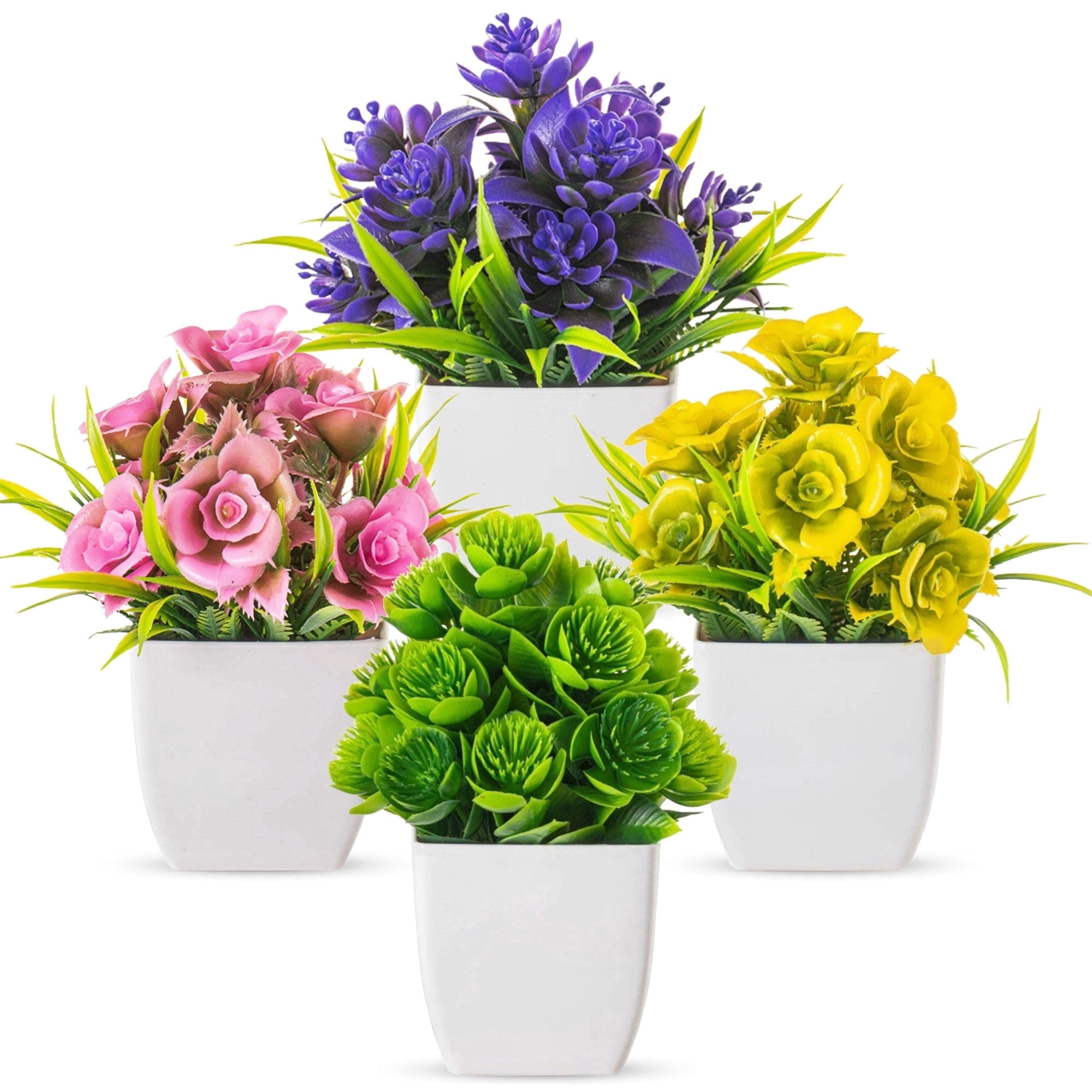 Tripumer 4pack Mini Fake Flowers Artificial Rose Potted Plants ...