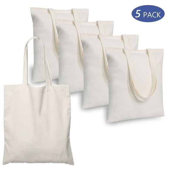 Tripumer 5 Pack Blank Bulk Cloth Bags Reusable Cotton Tote Bags 13.7 x 15.7 inch for Grocery Shopping DIY  White