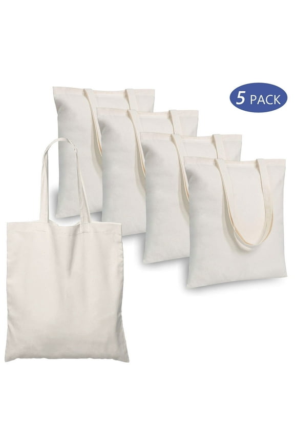 5 Pack Blank Bulk Cloth Bags Reusable Cotton Tote Bags 13.7 x 15.7 inch for Grocery Shopping DIY White