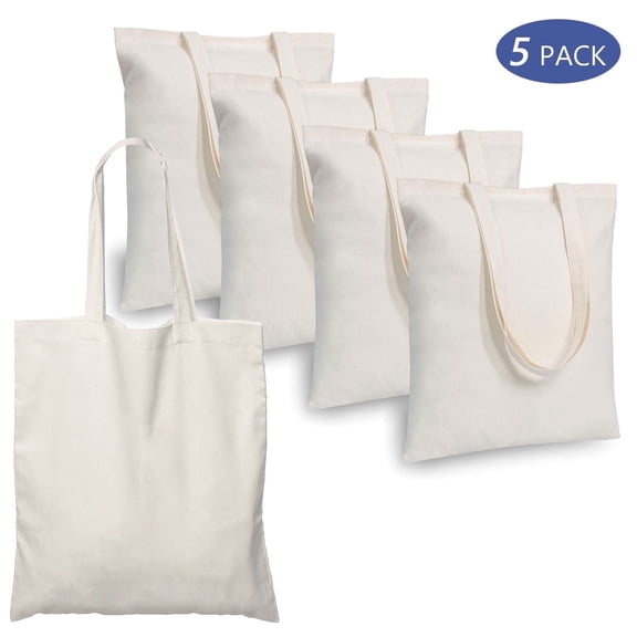 Tripumer 5 Pack Blank Bulk Cloth Bags Reusable Cotton Tote Bags 13.7 x 15.7 inch for Grocery Shopping DIY White