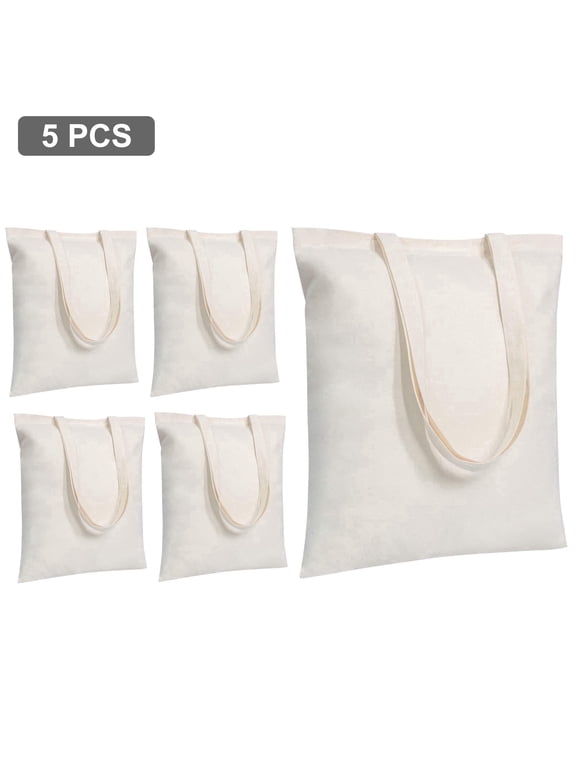 5 Pack Blank Canvas Tote Bags Bulk Shopping Bag Lightweight Reusable for All Ages Crafts Grocery DIY Advertising Gift White