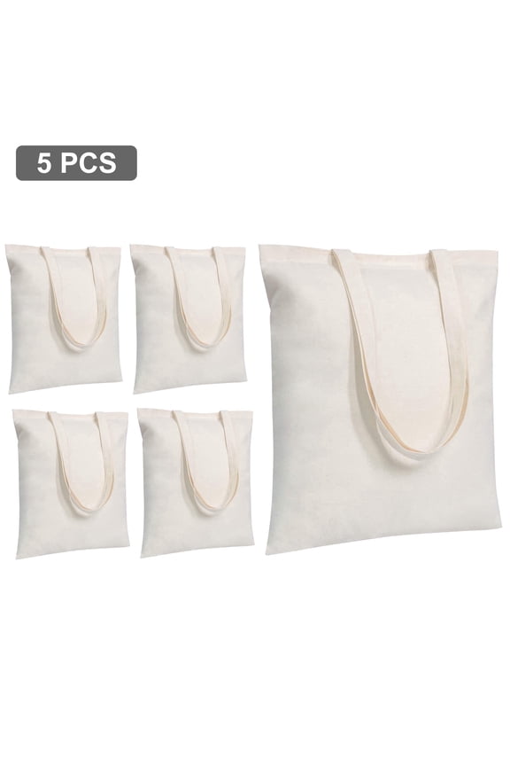 5 Pack Blank Canvas Tote Bags  Bulk Shopping Bag  Lightweight Reusable for All Ages Crafts Grocery DIY Advertising Gift White